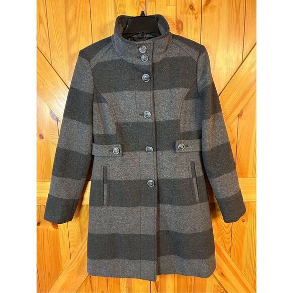 Old Navy gray striped wool blend coat size medium (4355)￼ - Picture 1 of 8